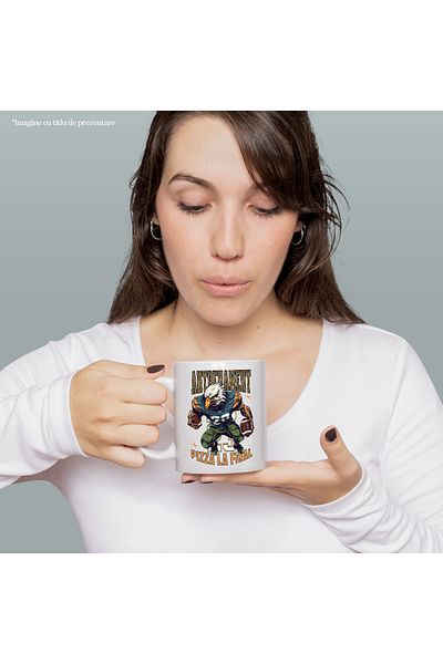 StoryGift Romania Mug Training now pizza at the end, football eagle, 330ml, Ceramic with Al Handle, With, STG