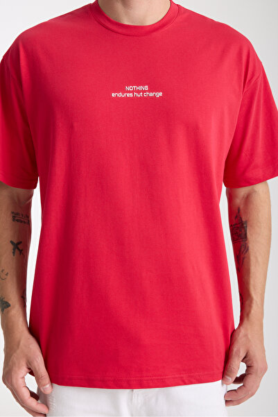 Tarz Cool Чоловіча червона футболка з великим коміром, з вишивкою Nothing