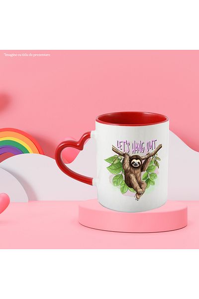 StoryGift Romania Mug with sloth holding a branch with the message "Let's hang out", With ,STG