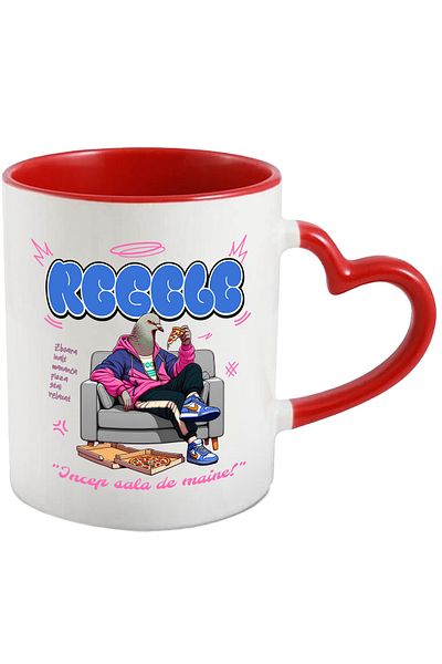 StoryGift Romania Mug Pigeon eating pizza on the couch funny text I start the gym tomorrow, 330ml, Ce, Cu, STG.