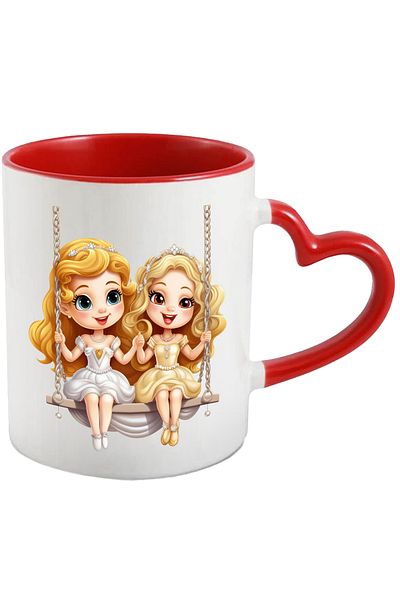 StoryGift Romania Mug with 2 cute princesses swinging | illustration | sparkling eyes, With ,STG