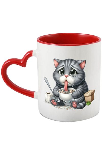 StoryGift Romania Mug with a fat kitty eating soup | spoon | bowl | chilled | tear, With ,STG