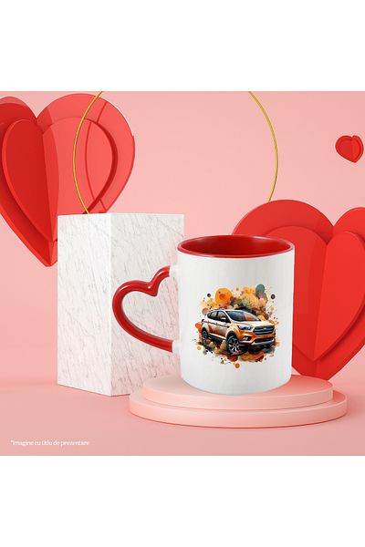 StoryGift Romania Mug With Car, Ford, Polka Dots, Watercolor, Wheels, Vehicle, Multicolor 330 ml, Ceramics, With ,STG