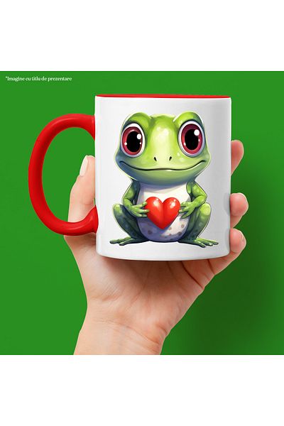 StoryGift Romania Mug with a frog holding a heart in its arms | gift | Valentine's Day | il, Cu,STG.