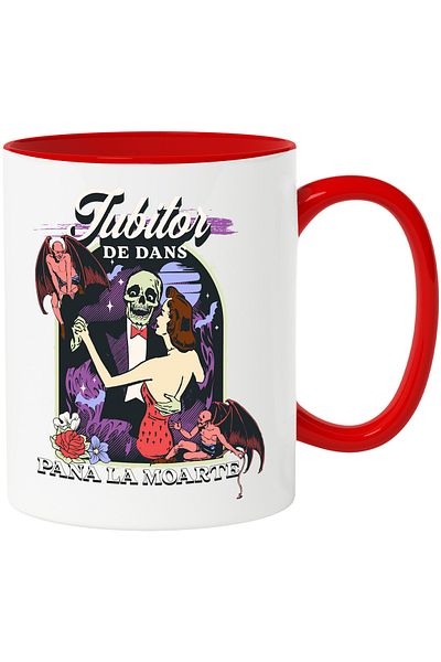 StoryGift Romania Dance Lover Mug Skeletons Dancing with Lady, 330ml, Ceramic with Red Handle, With Ma,STG