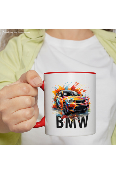 StoryGift Romania Mug With Car, BMW, Splash, Watercolor, Paint, Multicolor 330 ml, Ceramic with , With ,STG .