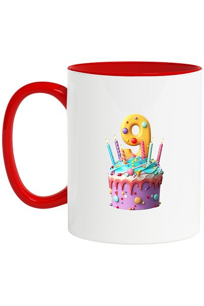 StoryGift Romania Mug with cake with number 9, nine years, illustration, for children, birthday, candle, With,STG