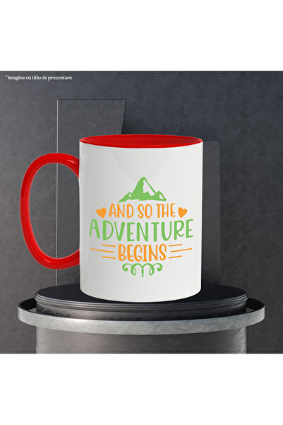 StoryGift Romania Mug with mountain and hearts with the message "And so the adventure begins" - and so on, with STG