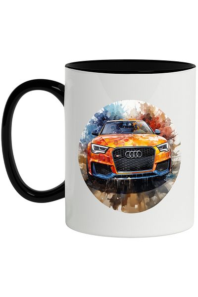 StoryGift Romania Mug With Audi, Car, Brand, Street, Color Splashes, Multicolor 330 ml, Ceram, With ,STG