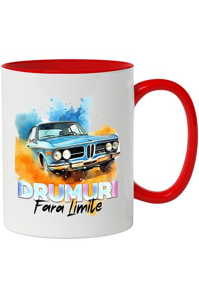 StoryGift Romania Mug With Message Roads Without Limits, Car, Vintage, Retro, Multicolor 330 ml, Ce, Cu, STG