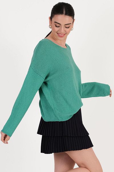Spazio Crew Neck Casual Sweater Green