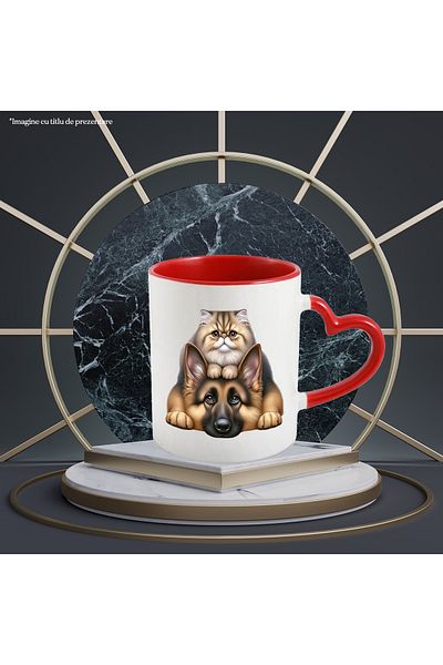 StoryGift Romania Mug with a kitten and a puppy, illustration, friendship, understanding, playful, on, With, STG
