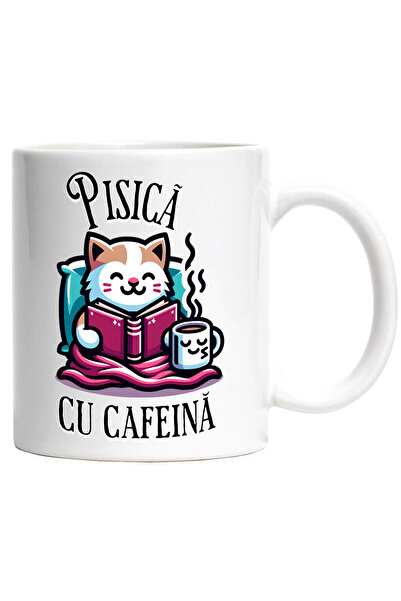 StoryGift Romania Cana Pisica cu cafeina citind, o vineri seara perfecta, iub...