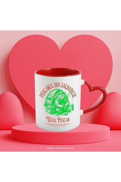 StoryGift Romania Mug Father fisherman bear standing fishing tent family, 330ml, Ceramic with Linen Handle, With, STG.
