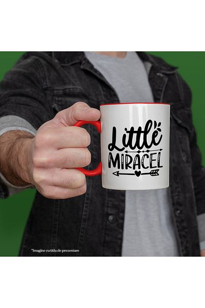 StoryGift Romania Mug with heart and the text "Little miracle" - small miracle with Red Handle, With Ro Handle, STG.