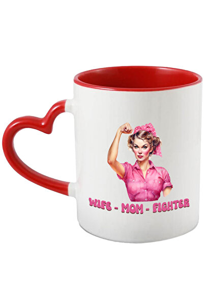 StoryGift Romania Cana cu o femeie cu mesajul "Wife - mom - fighter", ilustra...