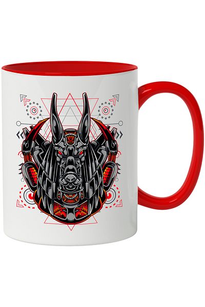 StoryGift Romania Mug With Anubis, Mecha, Geometry, Sci Fi, God, Mythology, Multicolor 330 ml, Sky, With ,STG