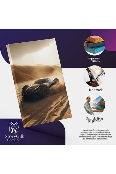 StoryGift Romania Tablou Canvas: Nispul Ridicat În Aer De Viteza Mașinii Puternice - Vijelia De Nisip În Urma Ro