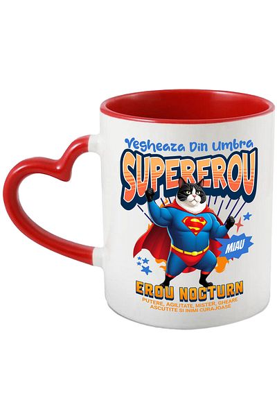 StoryGift Romania Mug with Scottish Fold Dog in Superman Costume with Cape, Night Hero, Des, Cu,STG