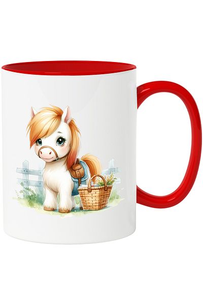 StoryGift Romania Mug with a pony | illustration | basket | greenery | plants | fence | be good, With ,STG