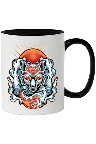 StoryGift Romania Mug With Sunset, Wolf, Flames, Smoke, Rays, Animal, Asian, Fantasy, Multicolor 330 m, With ,STG