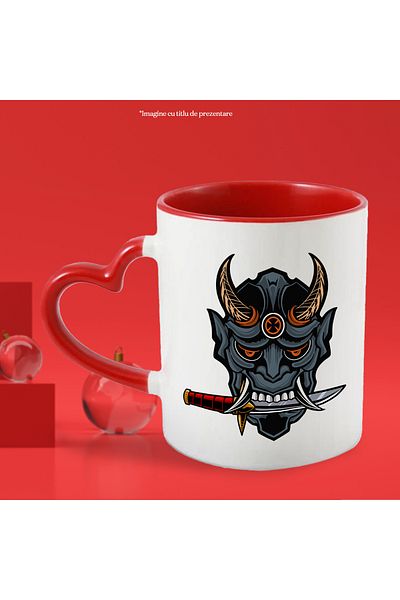StoryGift Romania Mug With Mask, Oni, Demon, Dagger, Multicolor 330 ml, Ceramic with Heart Handle Ro, With ,STG
