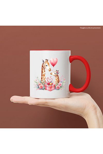 StoryGift Romania Mug with 2 giraffes, illustration, gift, balloon, hearts, love, affection, flowers,, With ,STG