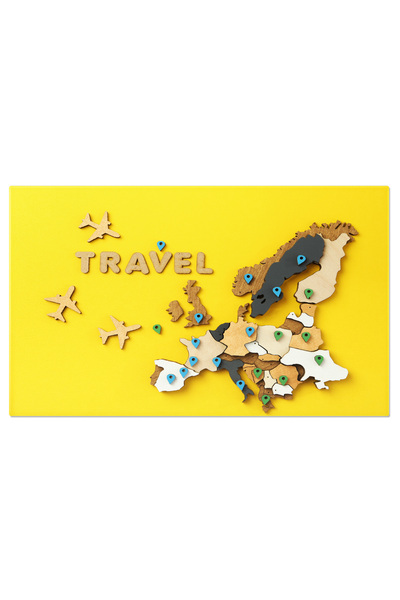 StoryGift Romania Tablou Canvas - Concept Zbor, Harta Lume, Descoperirea Continentelor, Calatorie Vintage Si Desi