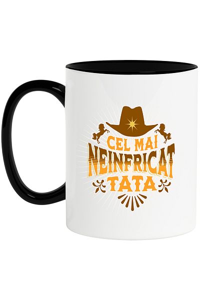 StoryGift Romania Cowboy hat mug familyFather-fearless, 330ml, Ceramic with Black Handle, With Handle, STG