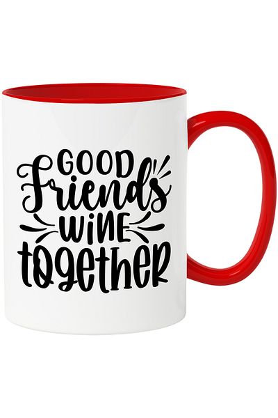 StoryGift Romania Mug with the message "Good friends drink wine together" with Red Handle, With Red Handle STG ,,STG