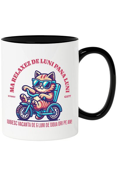 StoryGift Romania Mug Funny cat with sunglasses I relax from Monday to Monday, 330ml, C, Cu, STG