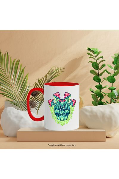 StoryGift Romania Mug With Skull, Mushrooms, Abstract Illustration, Toxic, Hippie, Multicolor 330 ml, With ,STG.