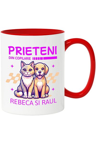 StoryGift Romania Mug with Cat and Dog Portrait Couple Animals Text Childhood Friends Rebeca, With ,STG