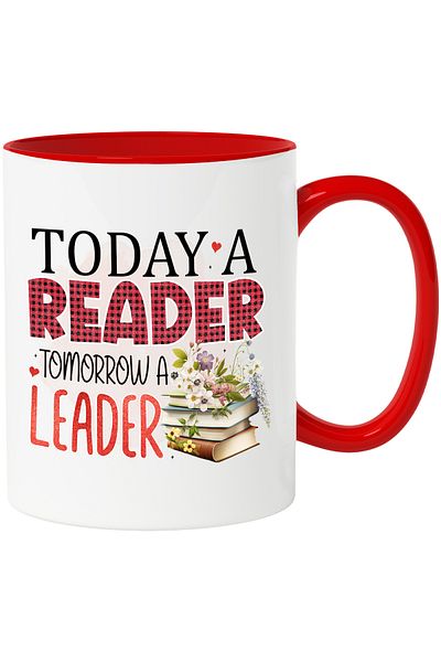 StoryGift Romania Mug with the message "Today a reader, tomorrow a leader", book, illustration, literature, With ,STG