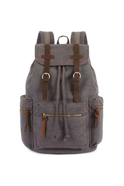 JOLAR. Canvas backpack, for travel, hiking, laptop compartment, anti-theft pocket, JOLAR. Gray