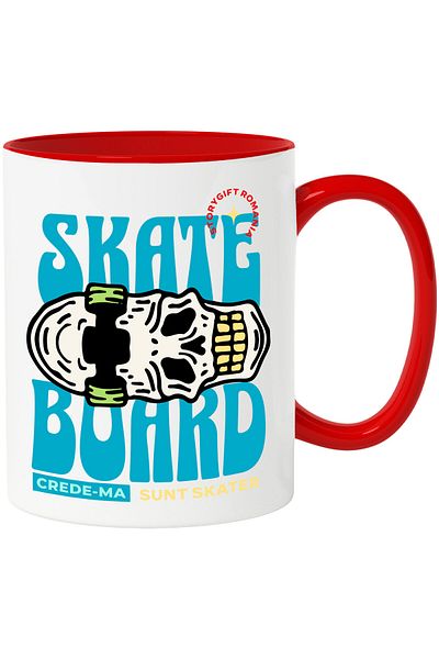 StoryGift Romania Skateboard Mug with Human Skull Board Sports and Adrenaline Lovers Text C, With, STG