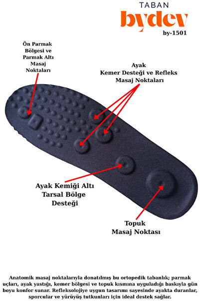Bydev Taban By-1501 - Masaj Noktalı Ortopedik Ayakkabı Tabanlığı, Konforlu Ko...