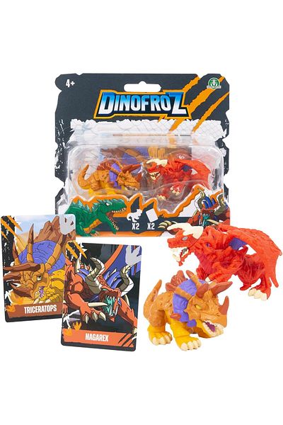 GIOCHI PREZIOSI Mini Dino Triceratops and Nagarex figurine toy and 2 Dino cards, 5 cm, Giochi Preziosi