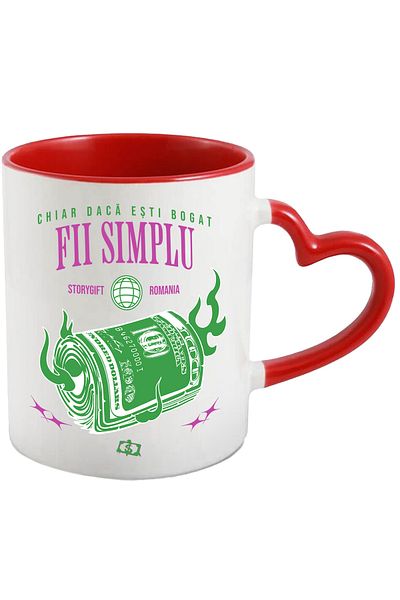 StoryGift Romania Mug Even if you are rich be simple money in flames, 330ml, Ceramic with Handle, With, STG
