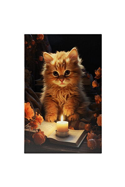 StoryGift Romania Tablou Canvas: Pisicuta Cititoare La Lumina Lumanarii - Noa...