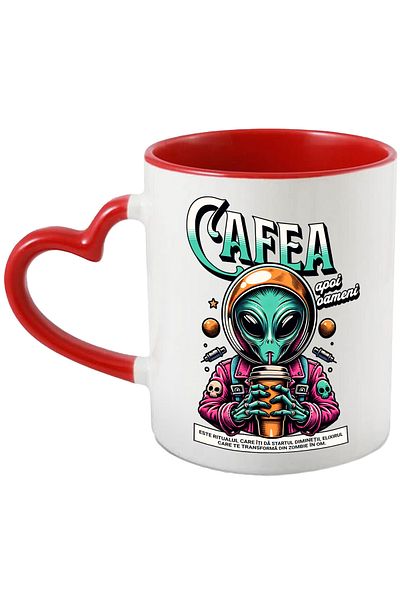 StoryGift Romania Alien Mug With Coffee Glass Text Coffee Then People, 330ml, Ceramic With , With , left