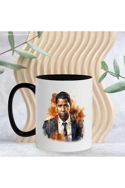 StoryGift Romania Mug With Denzel Washington, Actor, Artist, Director, Multicolor 330 ml, Ceramic c, With