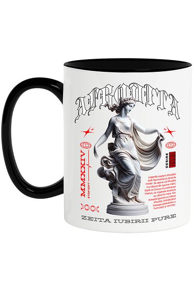 StoryGift Romania Mug Aphrodite Goddess of Love Greek Mythical Art, 330ml, Ceramic with Black Handle, With Ma,STG