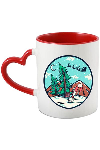 StoryGift Romania Mug With Mountain, Snow, Santa Claus, Reindeer, Gift, Multicolor 330 ml, Ceramic with , With ,STG