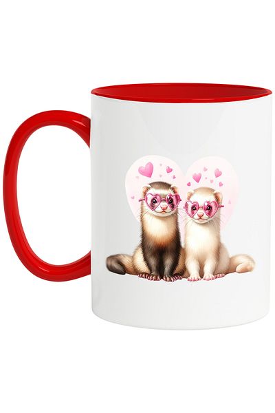 StoryGift Romania Mug with 2 weasels, illustration, hearts, friendship, relationship, love, glasses, With ,STG