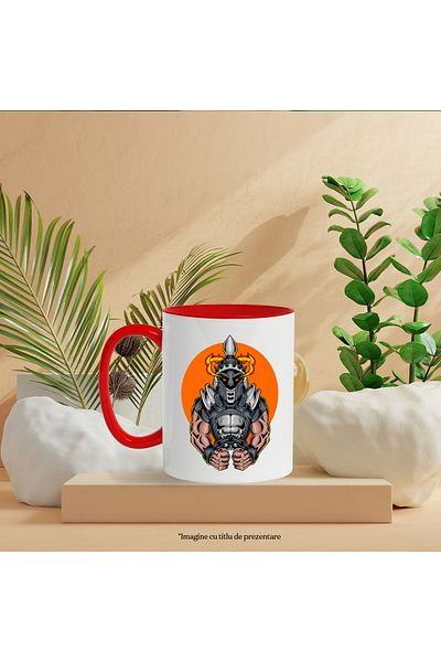 StoryGift Romania Mug With Gladiator, Flames, Helmet, Armor, Chains, Sun, Multicolor 330 ml, Sky, With ,STG