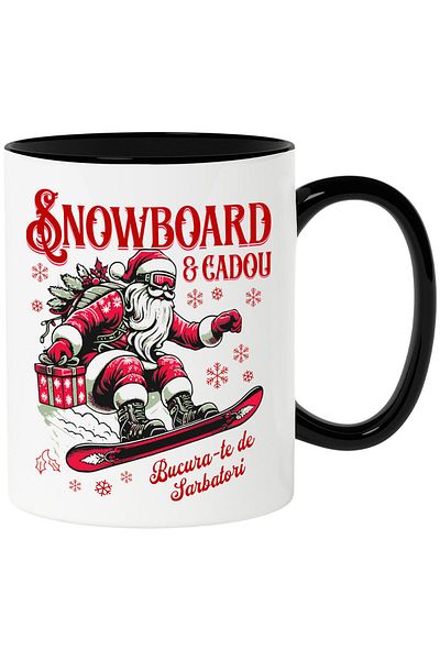 StoryGift Romania Mug with Santa Claus on a snowboard With gift Text Enjoy the Holidays, sports again, With ,STG
