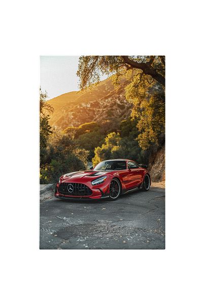StoryGift Romania Tablou Canvas Mercedes Rosu Masina Sport Stationata Pe Un Drum Pustiu Cu Asfaltul Fisurat Si C