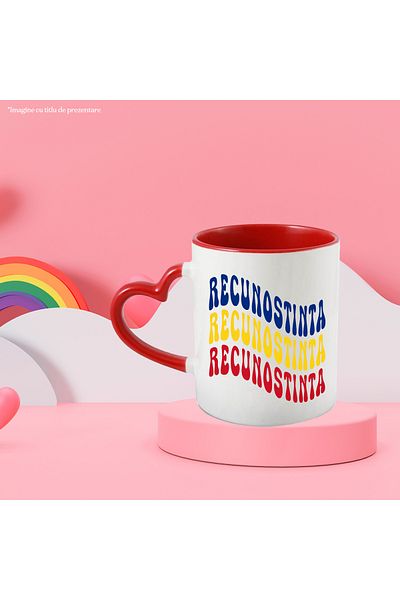 StoryGift Romania Mug with the word "Gratitude", in the colors of the Romanian flag, red, yellow, blue, with STG