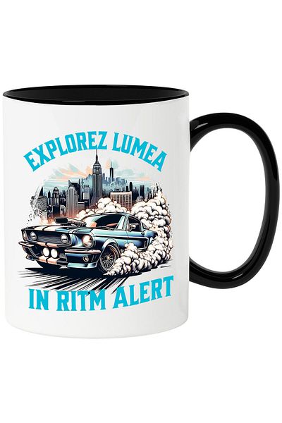 StoryGift Romania Mug with Speed ​​Car Thunder Blue Winds City with Tall Buildings Text Explor, With ,STG